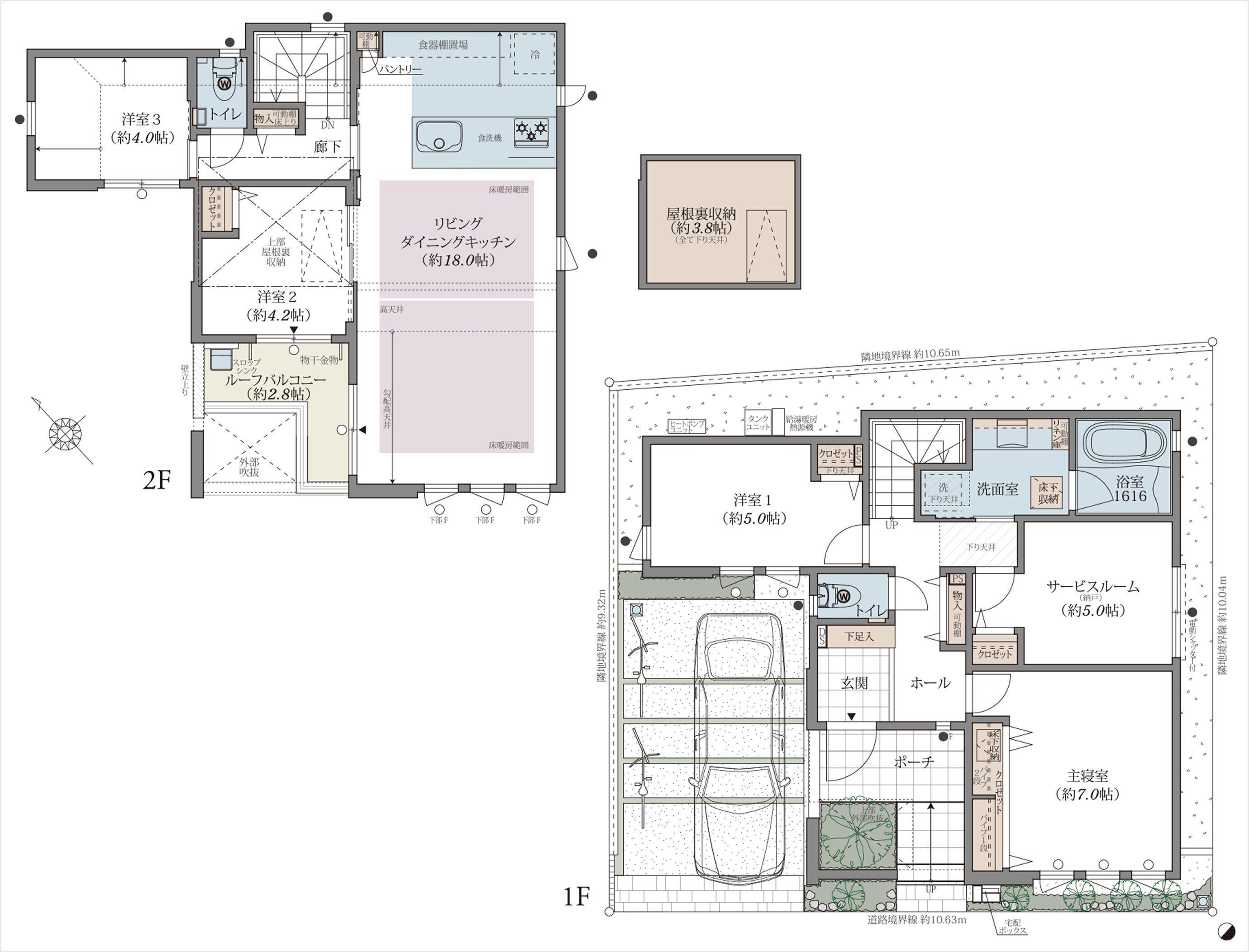 3LDK＋サービスルーム（納戸）＋屋根裏収納 間取り図
