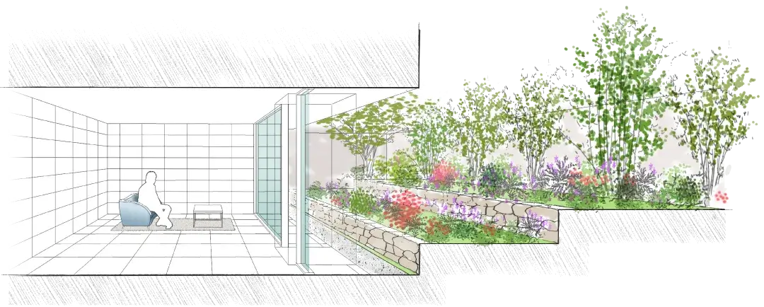 ラウンジ・中庭イメージイラスト