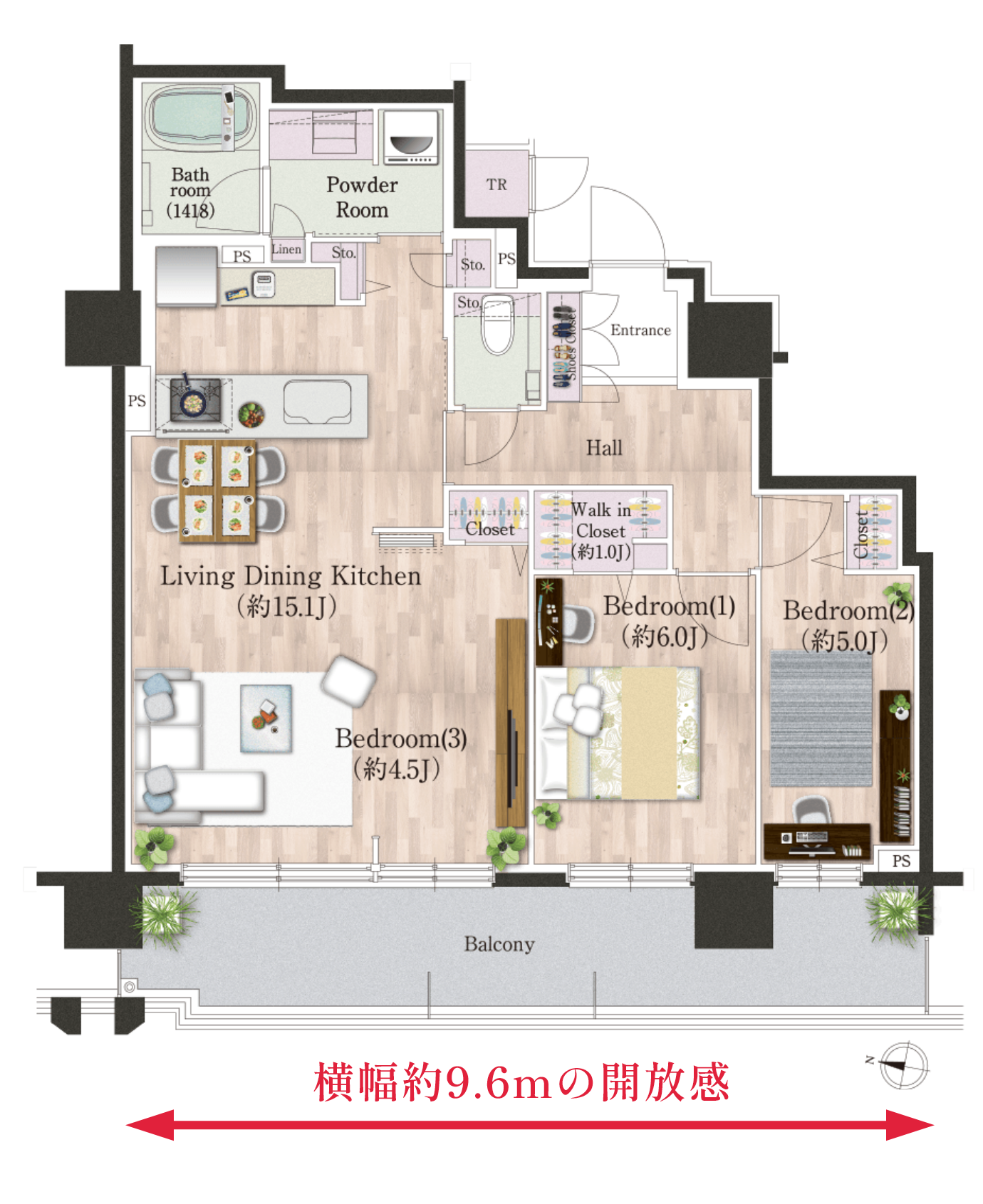 Dタイプ家具付き間取り