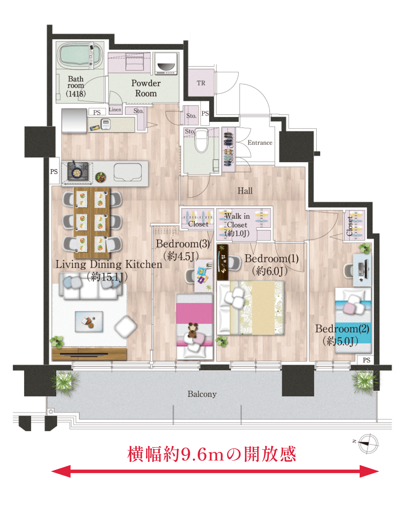 Dタイプ家具付き間取り