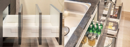 オールスライド収納（ソフトクローズ機能付き）