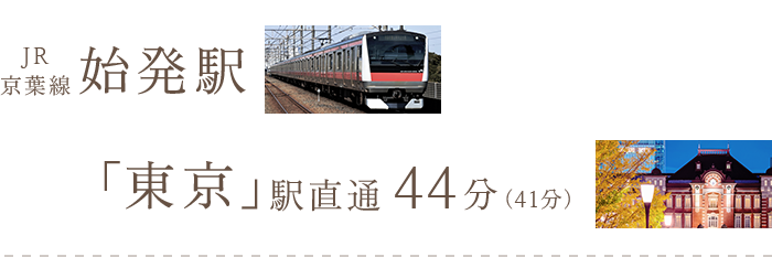 JR京葉線始発駅「東京」駅直通44分(41分)