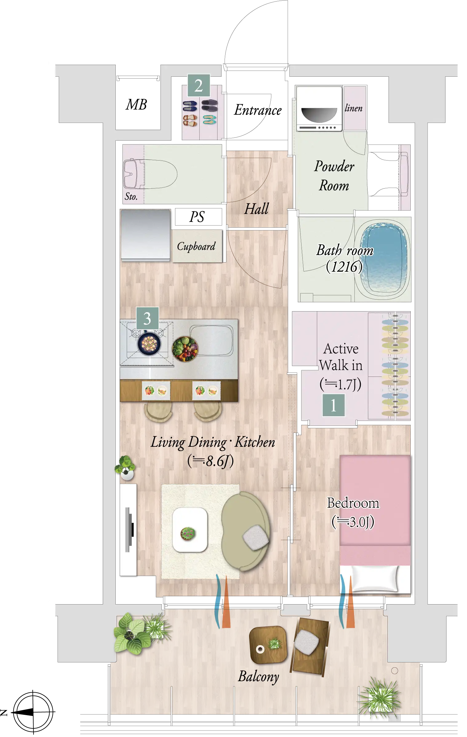 Dtype 家具付き間取り