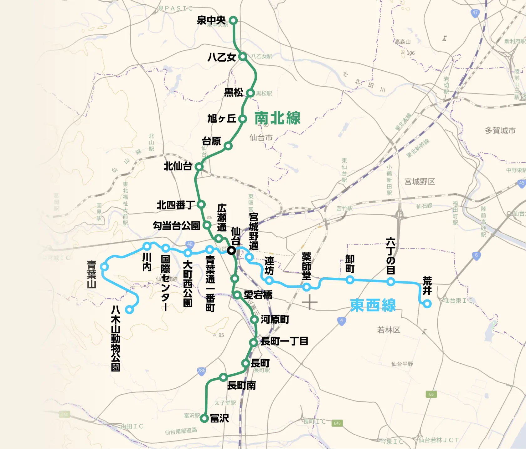 仙台市地下鉄路線図