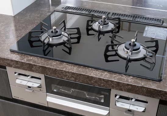 ガラストップ3口コンロ